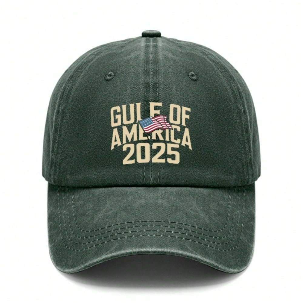 [Patriotic Baseball Cap] 2025 Gulf Of AMERICA Print Polyester Adjustable Vintage Washed Unisex Casual Outdoor Sports Sun Protection Baseball Hat -