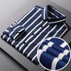 Mens 4-Way Stretch Collared Wrinkle-Free Button-Down Shirts, Business Casual Long Sleeve Silky Sheen Looking Striped Dress Shirt