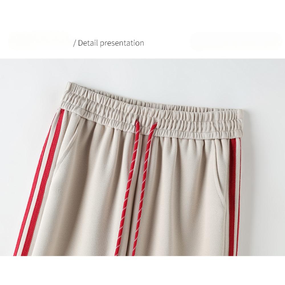 Осенние спортивные широкие брюки в полоску, женские свободные прямые брюки с высокой талией, повседневные шикарные спортивные брюки со шнурком