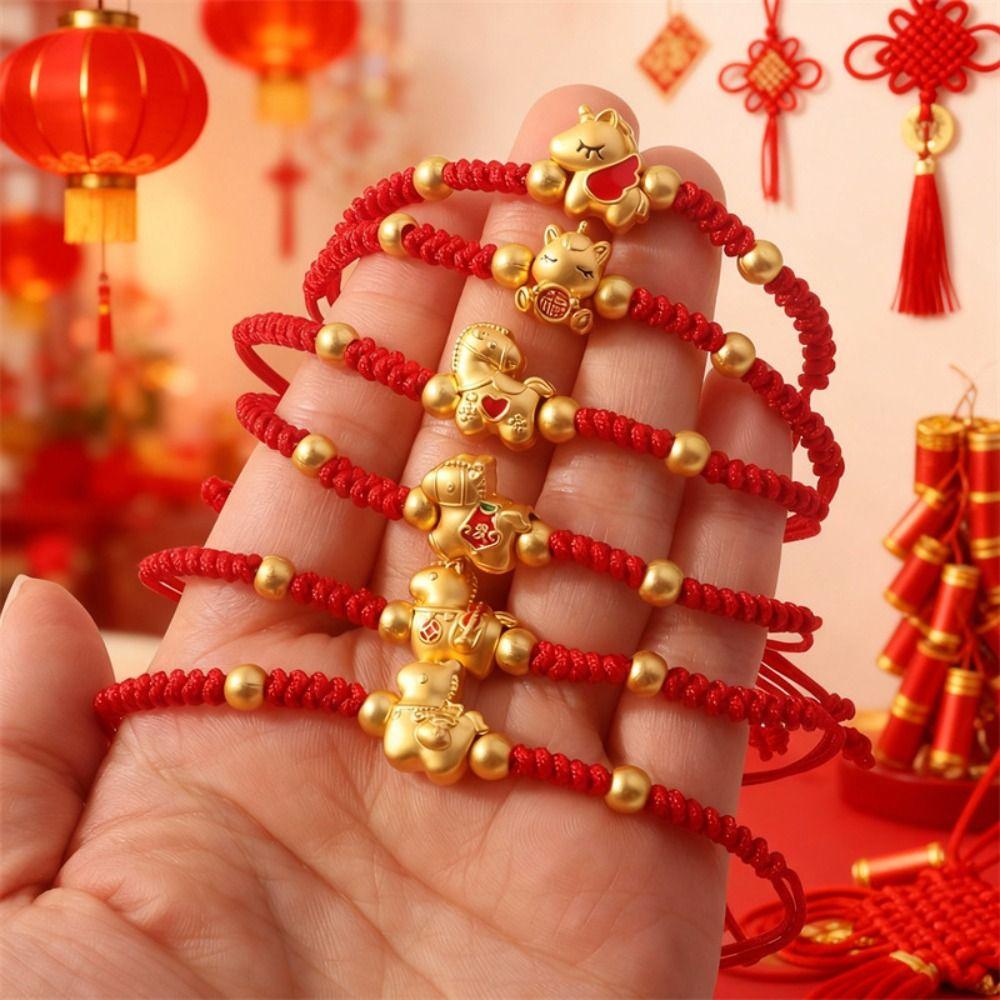 Chinese Style Lucky Pony Red Rope New Year Hand Rope Fortune Bracelet Lunar Year Celebration