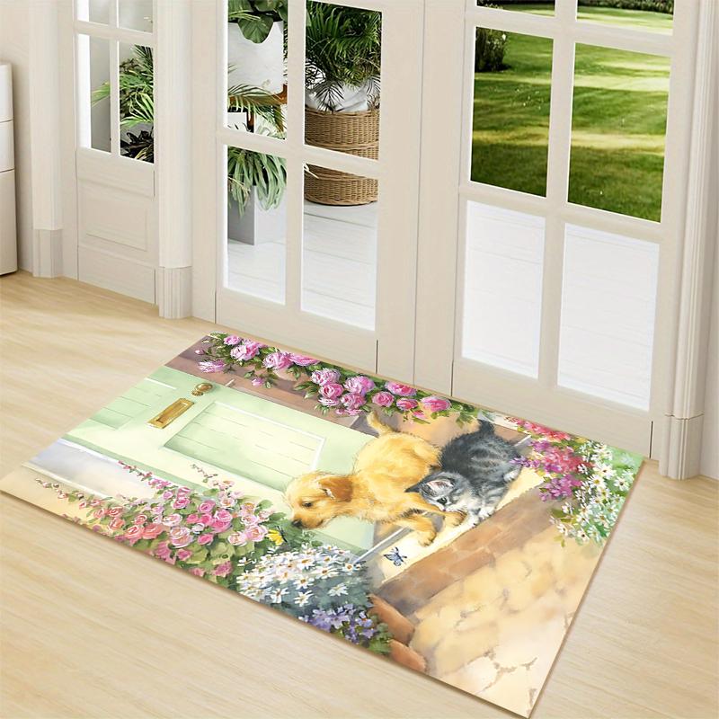 Floral Doorway Puppies Carpet Rug Soft Washable Anti Slip Home Living Room Sofa Mats Personalized Christmas Rug