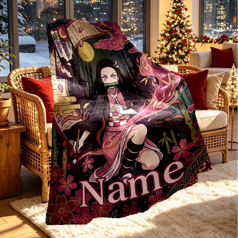 Custom Name Personalized Demon Slayer Print Blanket, Home Decor, Bedroom, Sofa, Camping, Couch, Gifts for Birthday Christmas