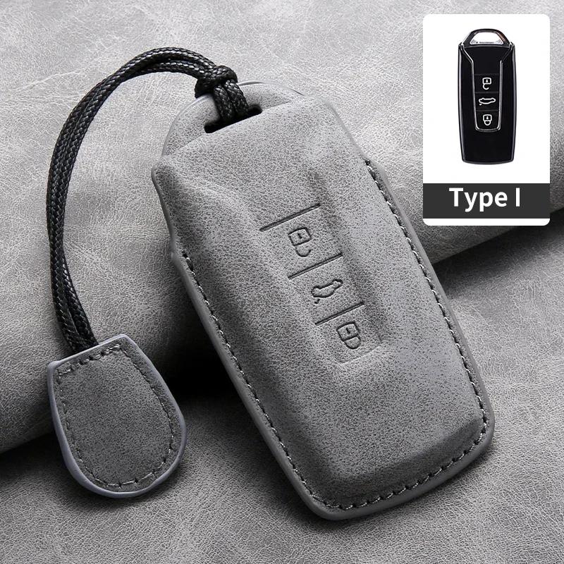 Car Key Case Cover for VW Volkswagen Touareg 2019 2020 2021 2022 2023 2024 2025 2026 Leather Car Key Protection Shell