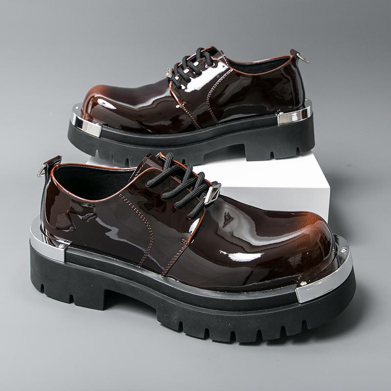 Модные мужские туфли дерби для бизнеса с увеличением роста, черные, коричневые, мужские, на толстой подошве, противоскользящие, модные, с большой головкой, рабочая обувь, кожаные туфли