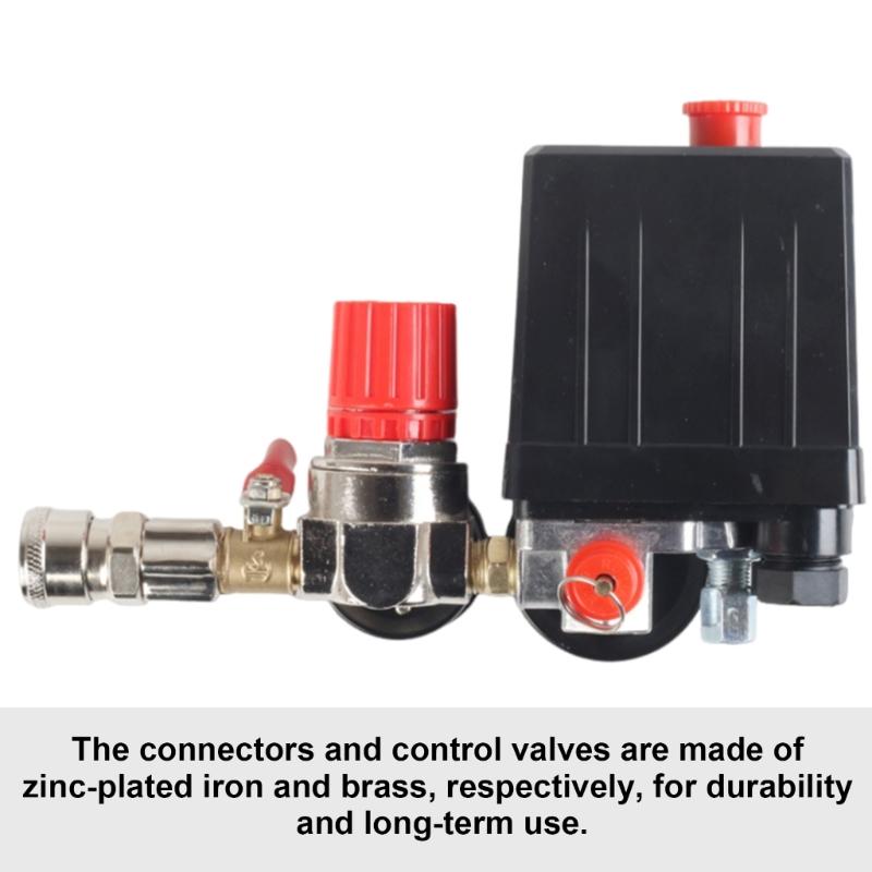 Air Compressor Pressure Switches Control Valves 90-120PSI 220V Replacement Part With Gauges Pressure Relief Valves