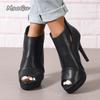 Fashion Large Size Black Thin High Heels Summer Boots Zipper Peep Toe Platform Ankle Boots Women Shoes Botines Para Mujeres Botas Mujer