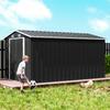 12 x 8 ft Garden Shed, Outdoor Storage Shed with 4 Vents and Lockable Double Doors, Dark Grey