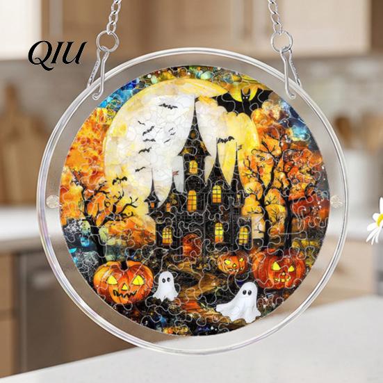Realistic Suncatcher Acrylic Puzzle Suncatcher, Halloween Black Cat Castle Raven DIY Sun Home Decor Catcher Kit, Stained Glass Window Hanging Ornament