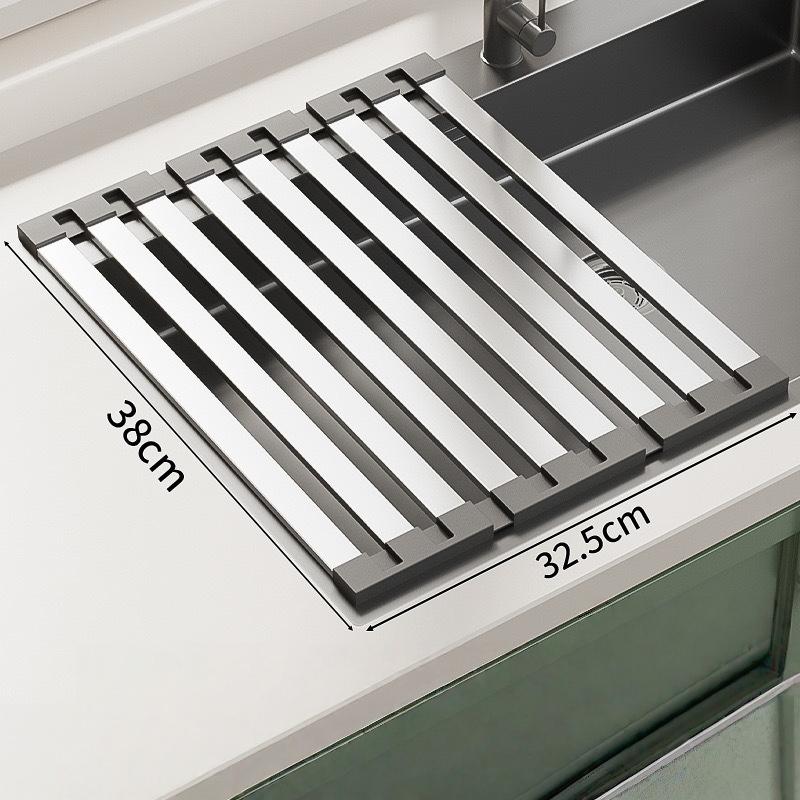 304 Stainless Steel Kitchen Sink Drain Rack Sink Dish Rack Dish Rack Foldable Telescopic Drain Basket Dish Organizer Dries Fast