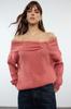Women's Fashionable Stylish Sweater Dusty Rose Soft Textured Carmen Collar Knitwear Sweater