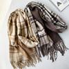 Double-sided Imitation Cashmere Tassel Autumn and Winter Scarf High End and Versatile Mid Length Plaid Couple Scarf for Men