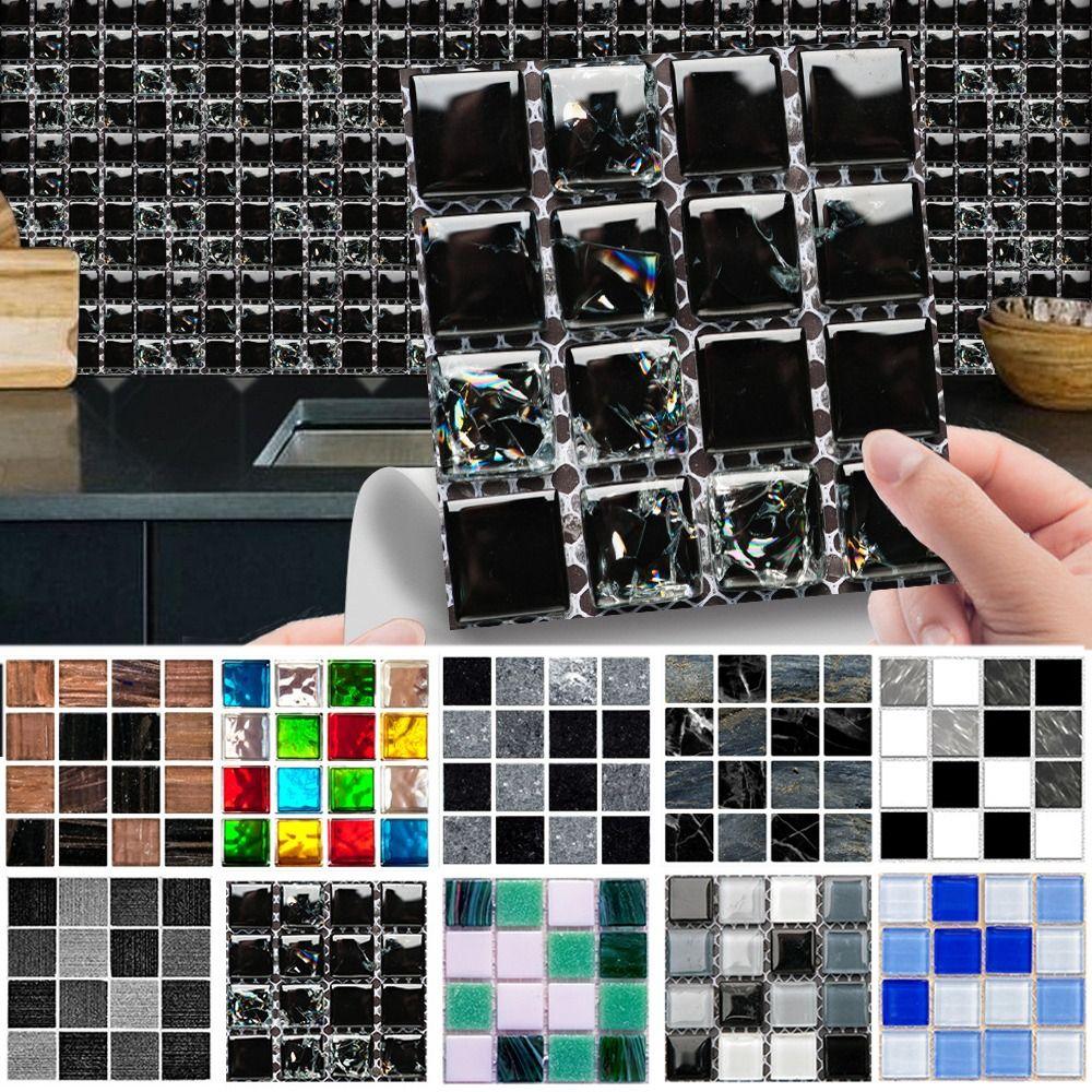10 ШТ 10x10 см Самоклеящиеся Наклейки на Плитку DIY Съемные Мозаичные Наклейки 3D Эффект ПВХ Наклейка на Стену Декор Кухни Ванной Комнаты