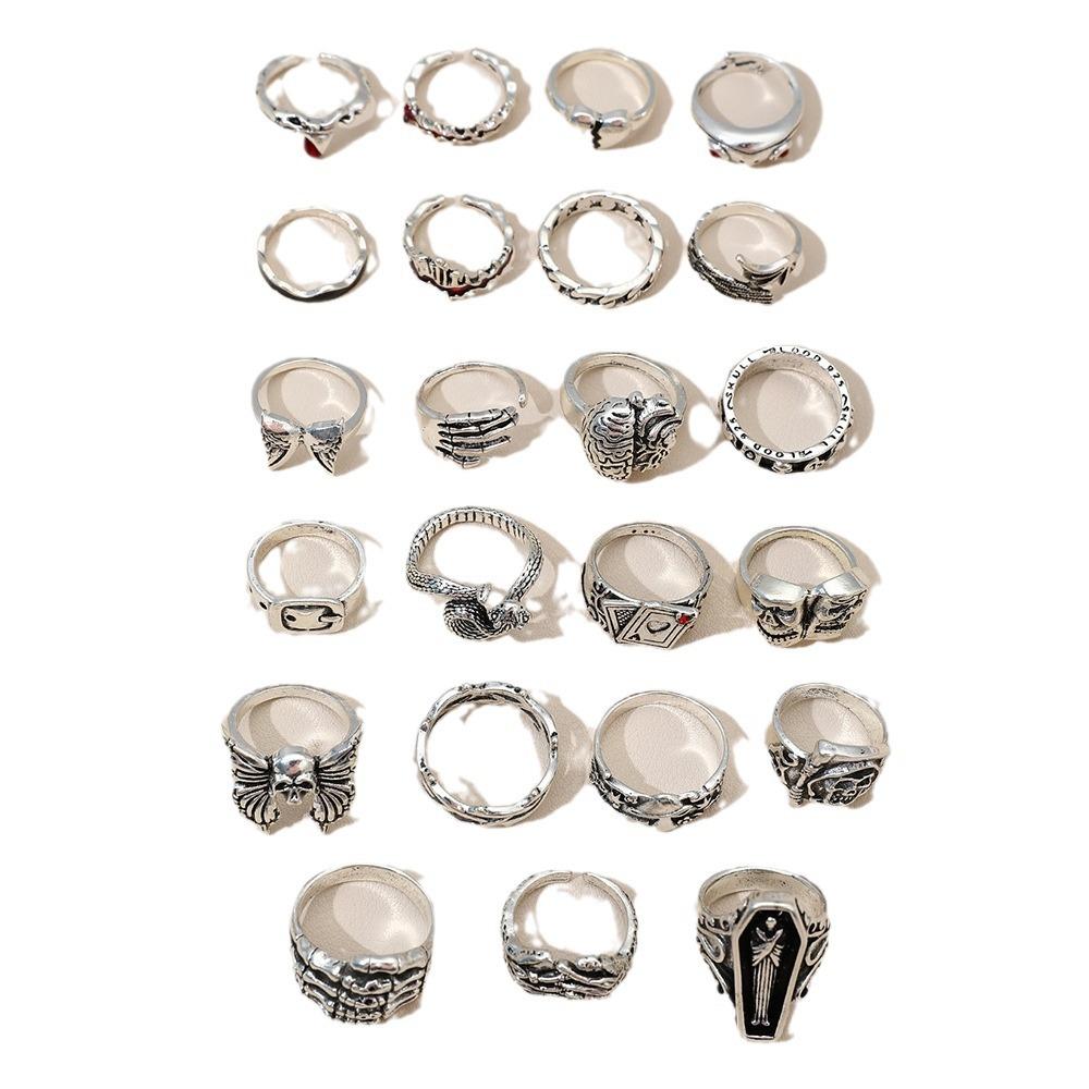 European and American dark fantasy exaggerated diamond-encrusted poker card butterfly crying face frog organ vintage alloy ring23Set