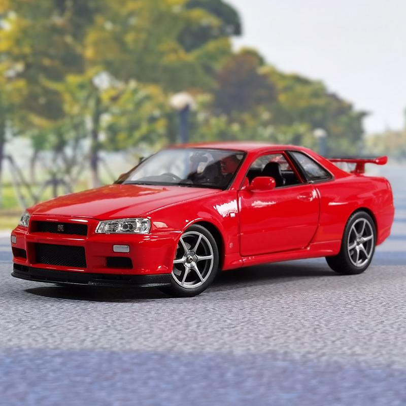 WELLY 1/24 Nissan Skyline GT-R R34 Сплав Масштабная Модель Автомобиля Модель Литой Металл Статическая Коллекция Детская Игрушечная Машина Транспортные Средства Подарки