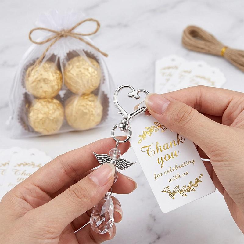 Angel Wing Pendant Keychains 20 Set White Crystal Angels for Baby Shower Favors and Wedding Supplies