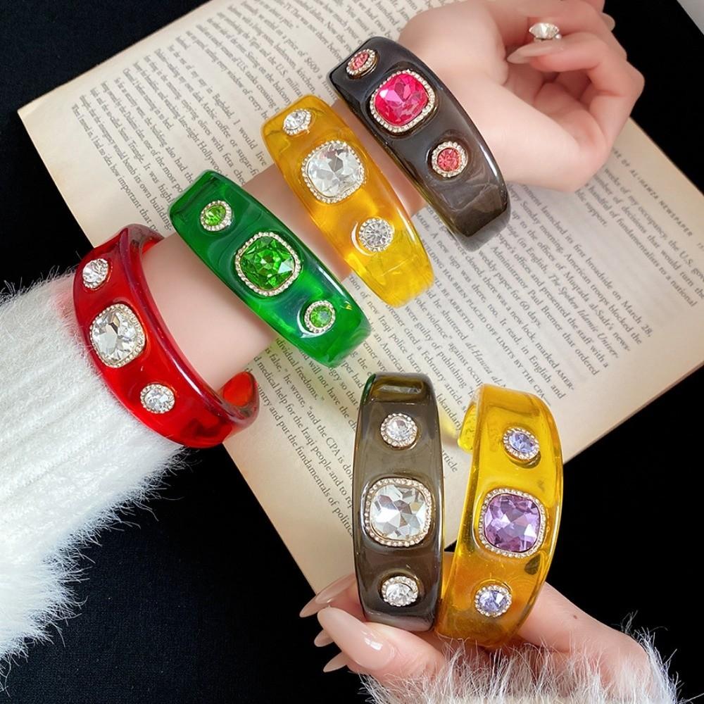 Smudging Irregular Wide Open Bracelet Bohemian Dopamine Hand Ring Acrylic Rhinestone Bangle Women