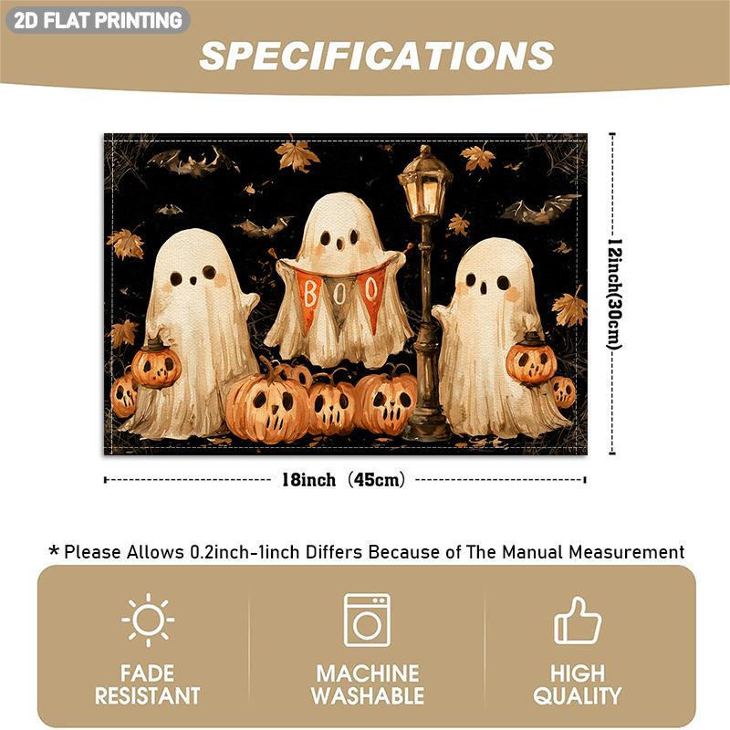 4pcs/6pcs Placemats Suitable for Halloween Themed Table Decor, Bat, Pumpkin & Fall Table, Artificially Sewn/Printed Rectangular Dining Table Protector