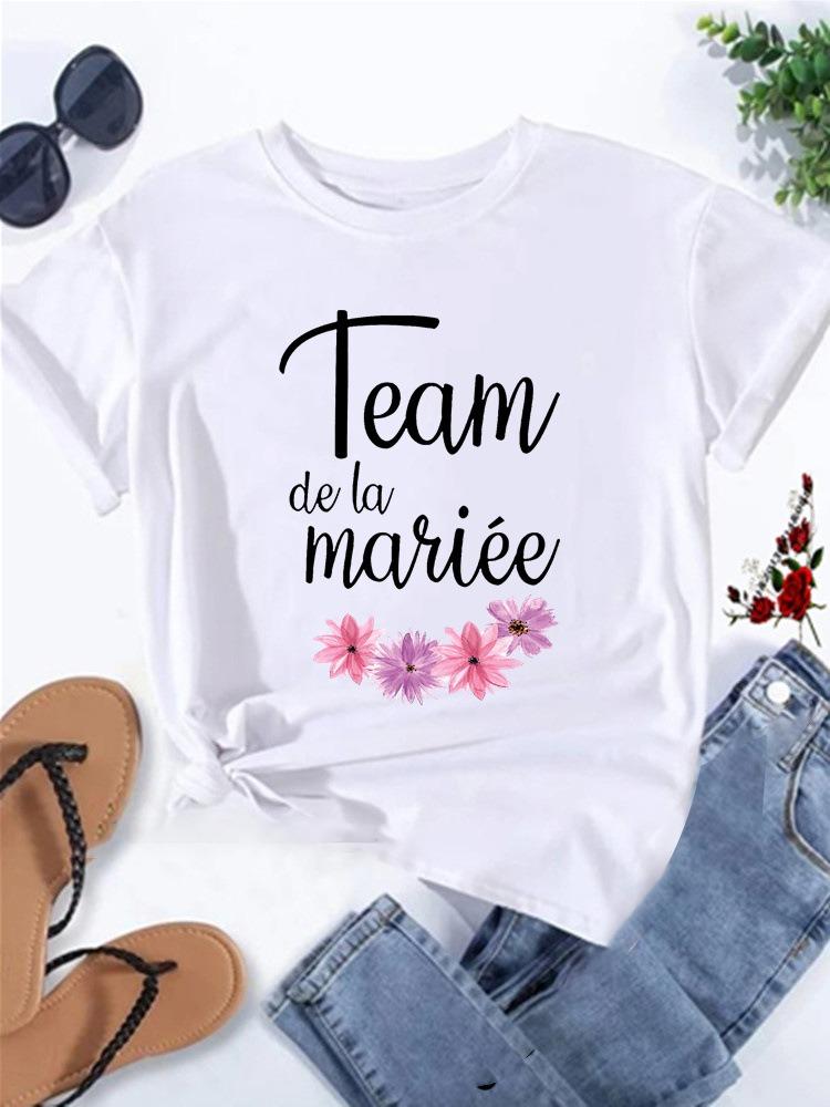 Floral Wreath French Bridal Team Womens TShirt Future Marie Printed Short Sleeve Casual Top Bachelorette Party Gift