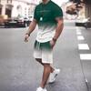 Summer Cool Fashion Men's Gradient Short-Sleeved Shorts Set 3D Print Simple Letter T-Shirt Two-Piece Men Streetwear Sportswear