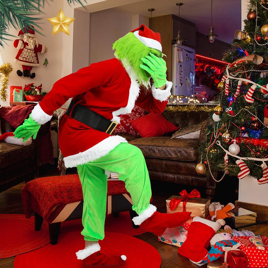 Рождественские зеленые костюмы - Взрослый пушистый рождественский костюм для косплея, наборы костюмов Санты