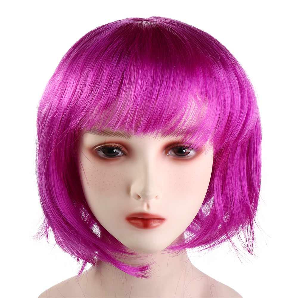 Funny Women Bobo Wig Pink Short Straight Hair Cosplay Party Bob Hair Makeup Party