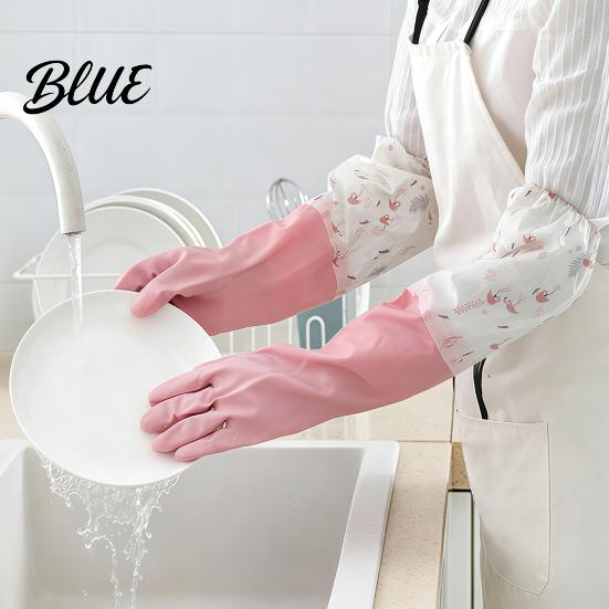 Reusable Rubber Gloves for Housework Long Sleeves Dishwashing Gloves, Thick Fleece Lining Non-Slip Silicone Cleaning Household Kitchen And Bath