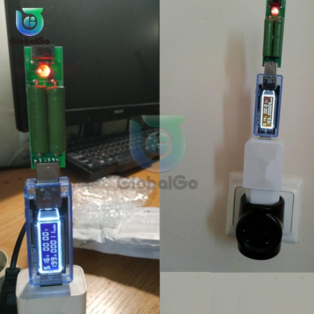 2X10W USB Mini Discharge Interface Load Resistor with Switch 1A 2A LED Battery Capacity Voltage Discharge Resistance Tester Tool