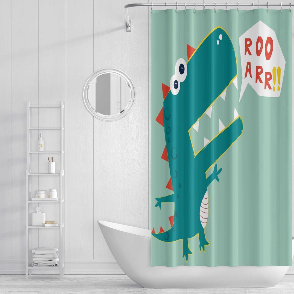 Mold Resistant Cartoon Shower Curtain Colorful Dinosaur Patterned Shower Curtain