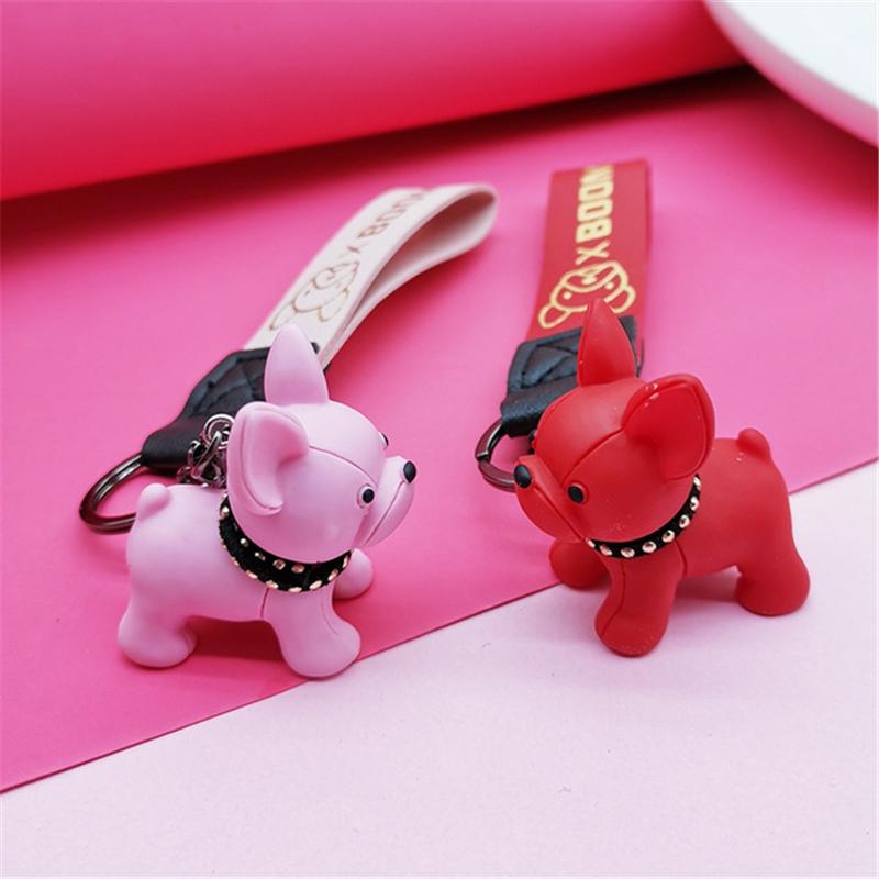 Брелок для ключей с французским бульдогом из искусственной кожи, брелки с собаками для женщин, сумка, подвеска, ювелирный брелок, мужской автомобильный брелок для ключей