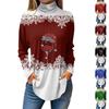 Women Fall Casual Long Sleeve Shirts Sweatshirt Vintage Printed High Neck Top Pullover
