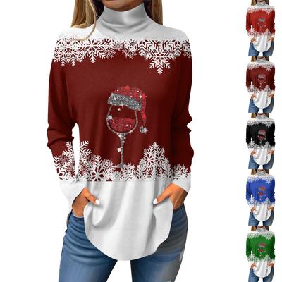 Женская осенняя повседневная толстовка с длинным рукавом, винтажный принт, топ с высоким воротом, пуловер