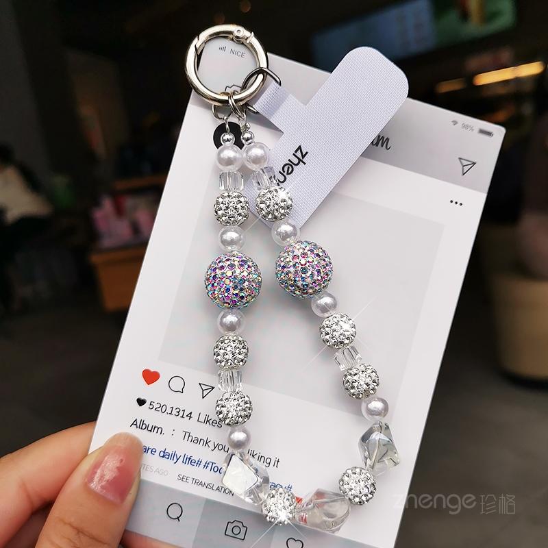 Жемчужный хрустальный шнурок для мобильного телефона, короткий браслет из сверкающих бриллиантовых бусин, женский наручный аксессуар для защиты от потери