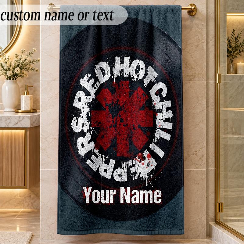 Beach TowelRed Hot Chili Peppers Custom Name Text Personalized Soft Towel for Beach Pool Indoor Home Decor Gift