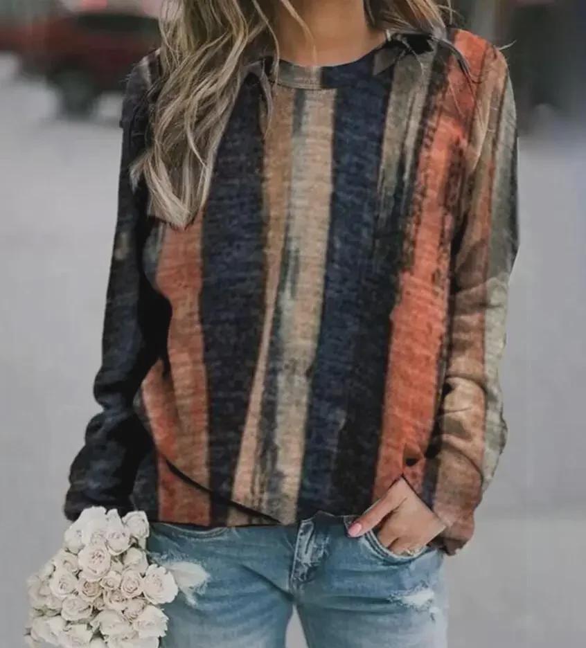 2020 Осень Женская Свободная Толстовка С Длинными Рукавами Круглый Вырез Принт