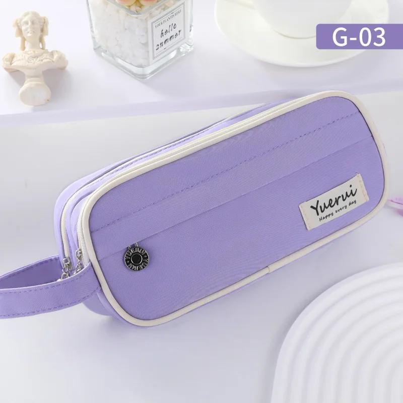 Student Solid Color Pencil Case Three-layer Large Capacity Pencil Cases Waterproof Durable Fabric Stationery Bag