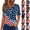 Women's T Shirt Tee Independence Day Print Button Short Sleeve Daily Weekend Fashion Basic V- Neck Regular Top