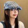Клетчатый джинсовый берет-кепка женский с обратным ношением, вываренный ретро, большой окружности головы, шляпа художника, весенне-осенний женский