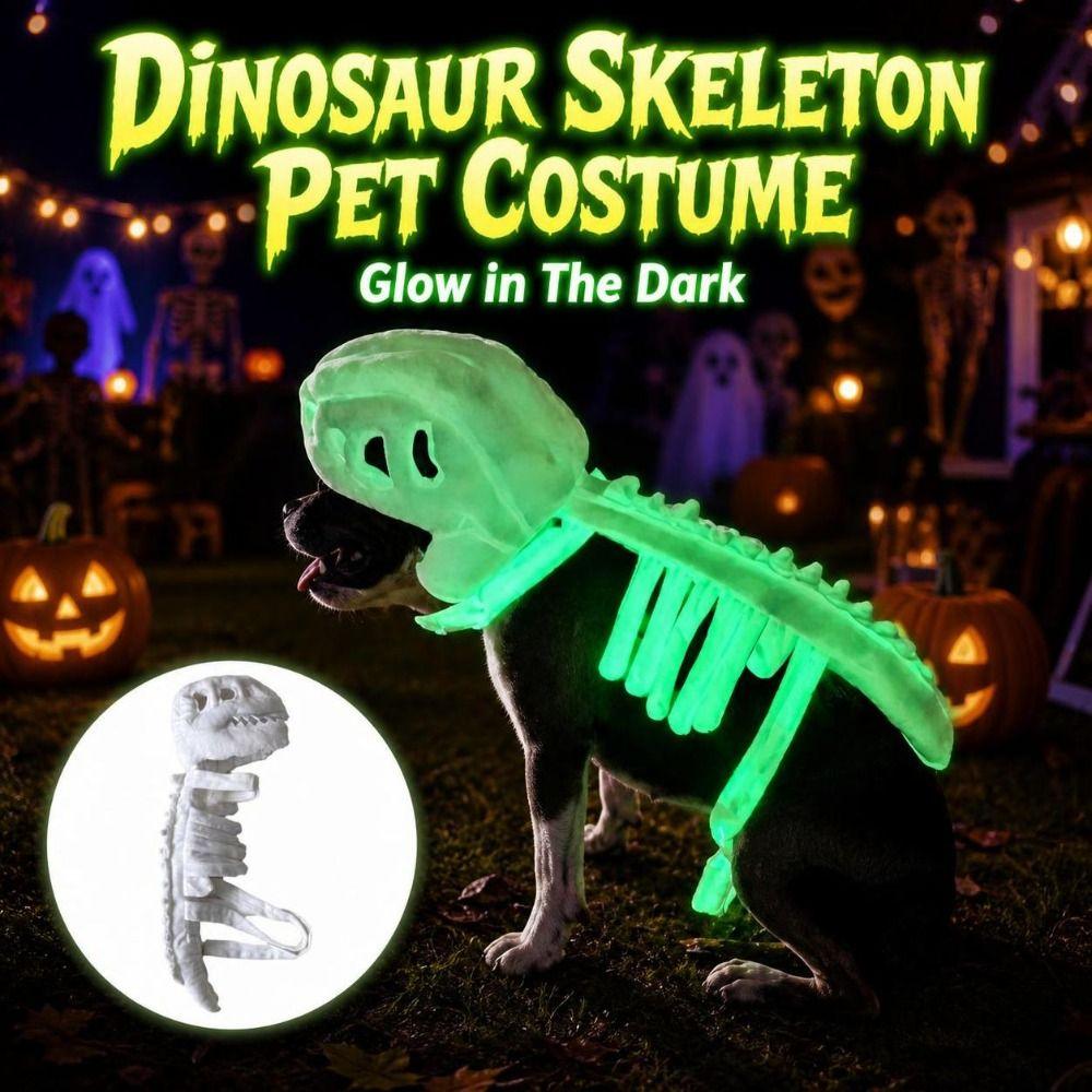 3D Dinosaur Skeleton Pet Costume Glow in The Dark Cat Cosplay Headwear Pet Supplies