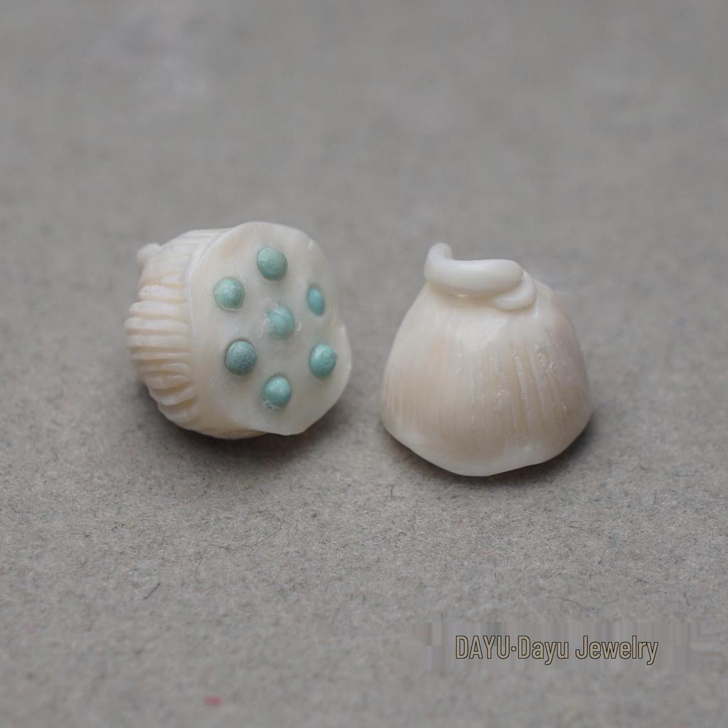 Natural Mammoth Ivory Carving with Turquoise Lotus Pod Hand Chain Accessory.