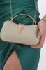 Women's Stylish and Useful Evening Dress Bag Gold Color Bream Material Leaf Accessory Hand and Strap Evening Dress Portfolio Clutch Evening Bag
