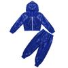 Kids Boys Girls Sparkly Sequins Long Sleeve Hip Hop Jazz Street Dance Costumes Long Sleeve Hooded Jacket Pants Set
