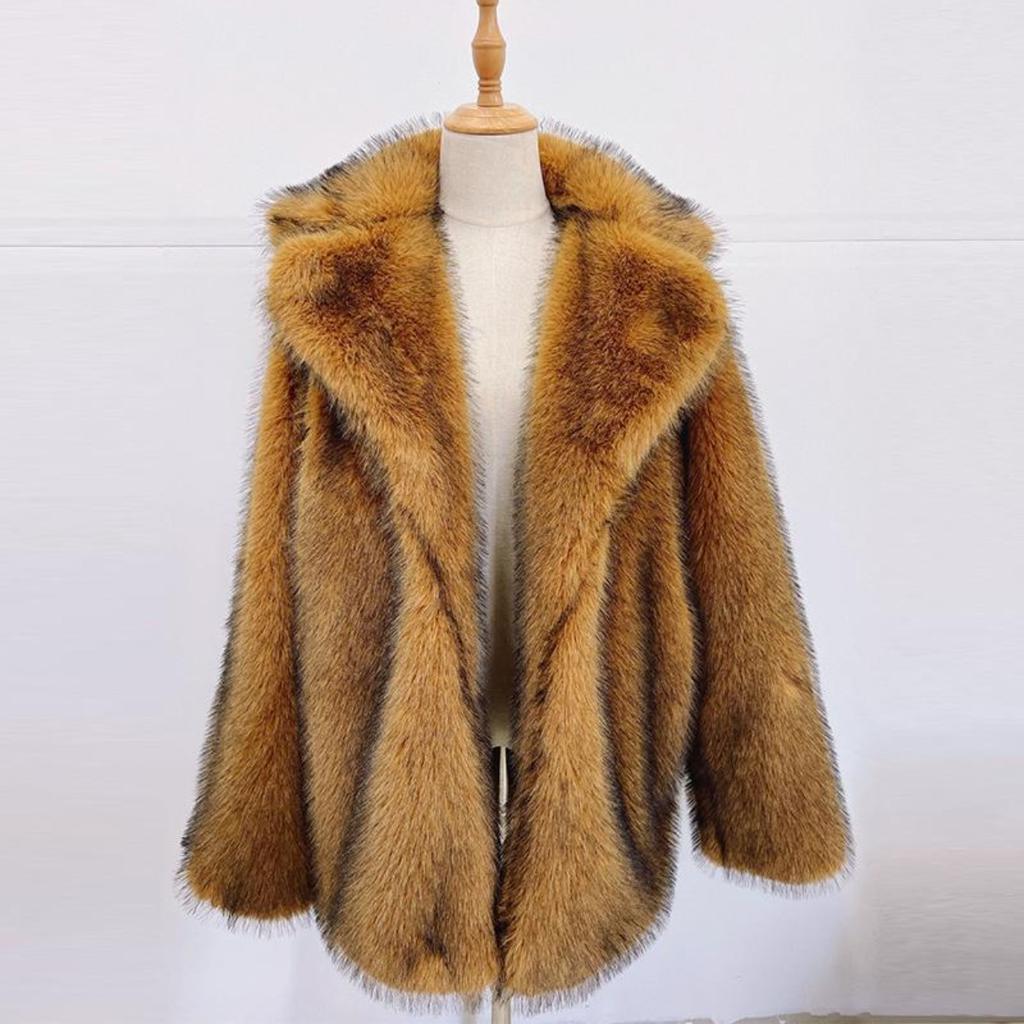 Women's Fall and Winter Popular Fashion Faux Fur Medium-length Suit Warm Coat