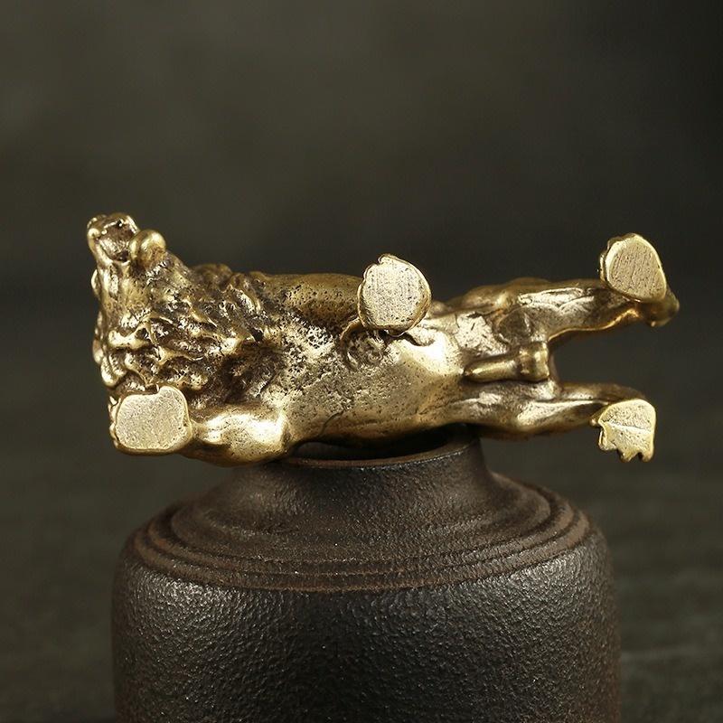 Antique Bronze Lion Statue Small Ornaments Solid Copper Mountain Lions Miniature Figures Brass Sculpture Crafts Decor