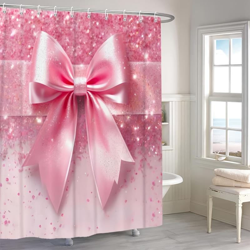 VIKAMA Fashion Pink Shining Diamond Bow Printed Shower Curtain Waterproof and Mold proof Bathroom Partition Curtain Home Decor