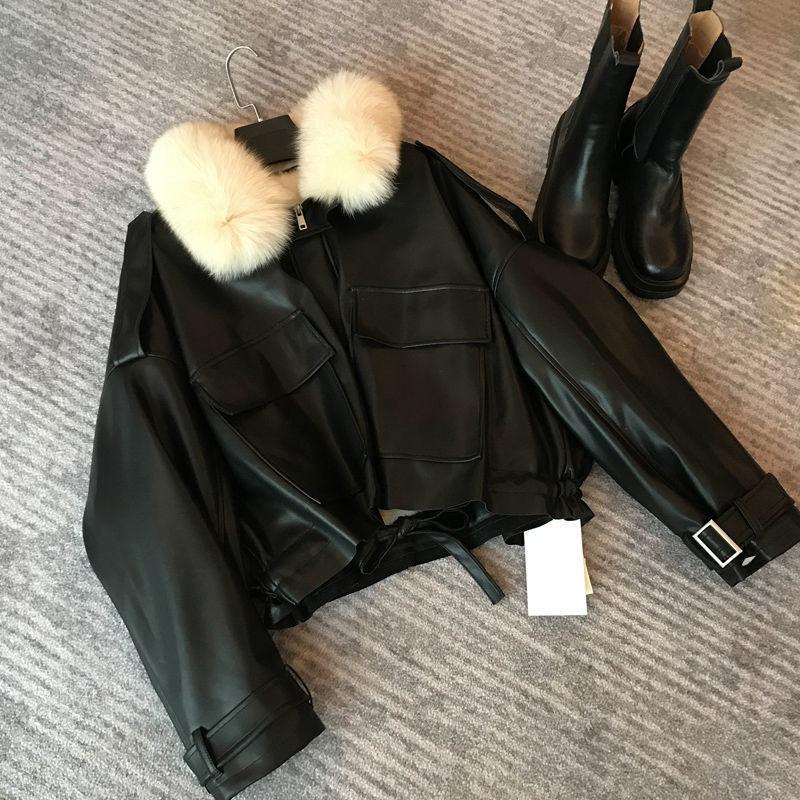 Осенне-зимняя бархатная утолщенная кожаная куртка imitation fur короткая съемный воротник из искусственного кроличьего меха куртка теплая хлопковая одежда