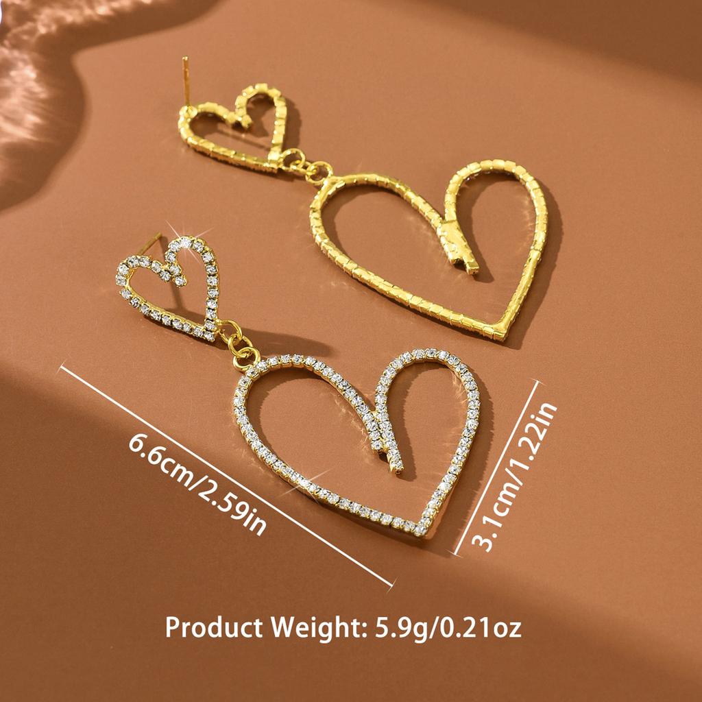 Exaggerated hollow out heart-shaped rhinestone earrings suitable for girls to wear daily, give gifts on holidays and birthdays