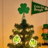 Улица. Верхушка на елку 'Клевер Святого Патрика' с весенним основанием, блестящая, миниатюрная, ирландский клевер, украшение на верхушку рождественской елки, праздничный орнамент