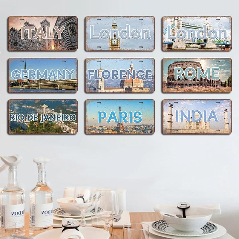 Винтажный кантри столица номерной знак металлические знаки ретро Америка Франция Бразилия металлический плакат пещера человек кафе бар паб настенный декор