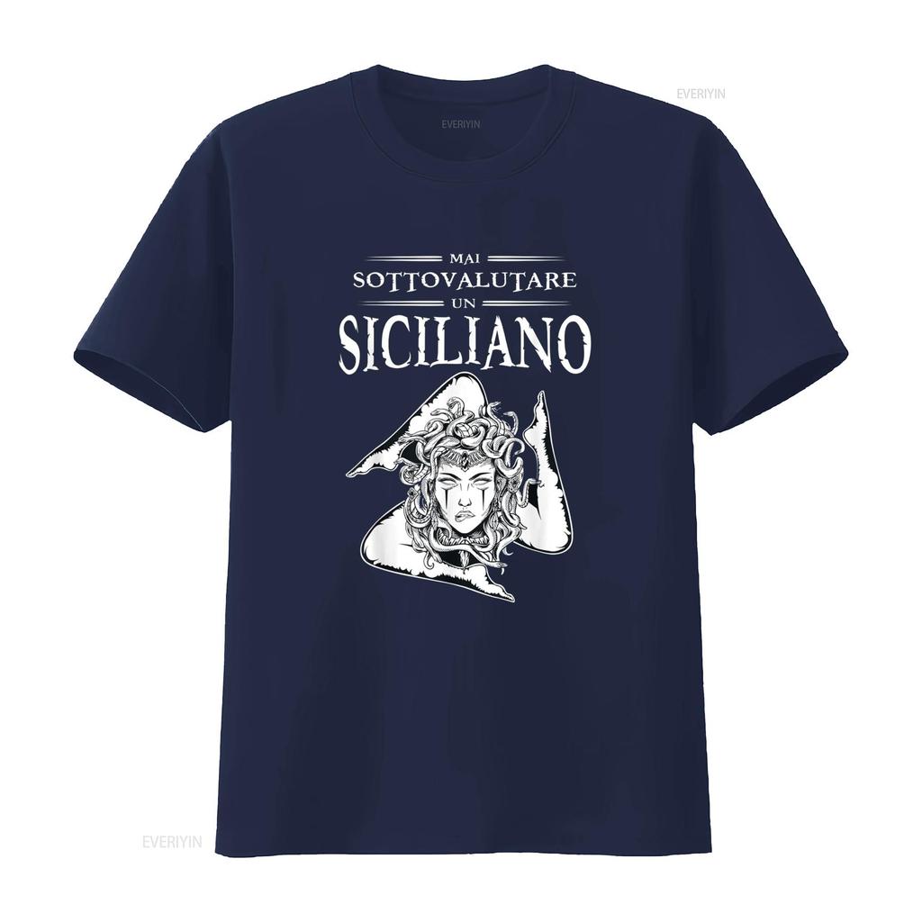 Never Underestimate A Sicilian Trinacria Sicilia Heraldik T Shirt vintage Washed Stretched fashion Breathable Soft Versatile