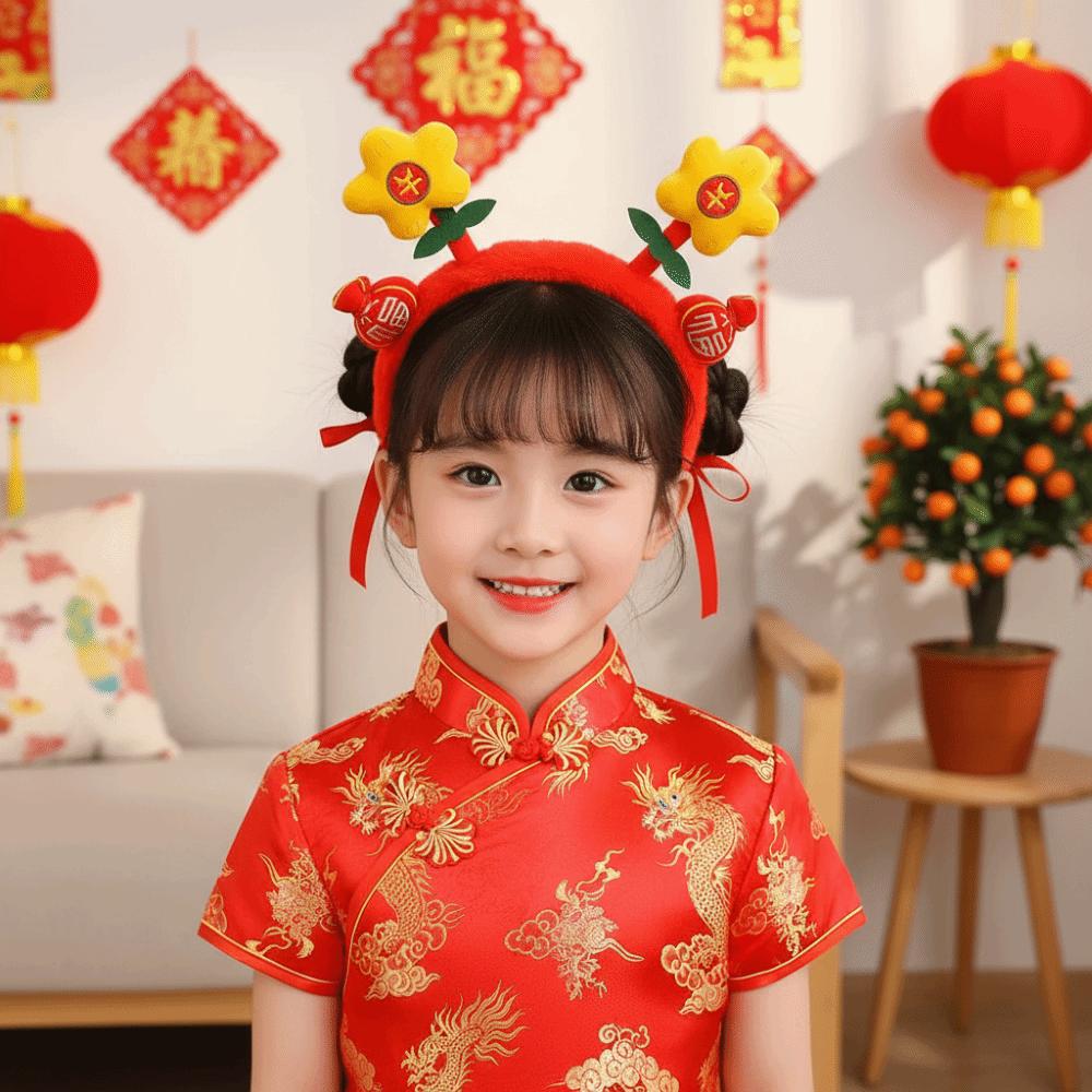 Chinese Style New Year Red Plush Headband Wealth Children Hair Hoop Party Decoration